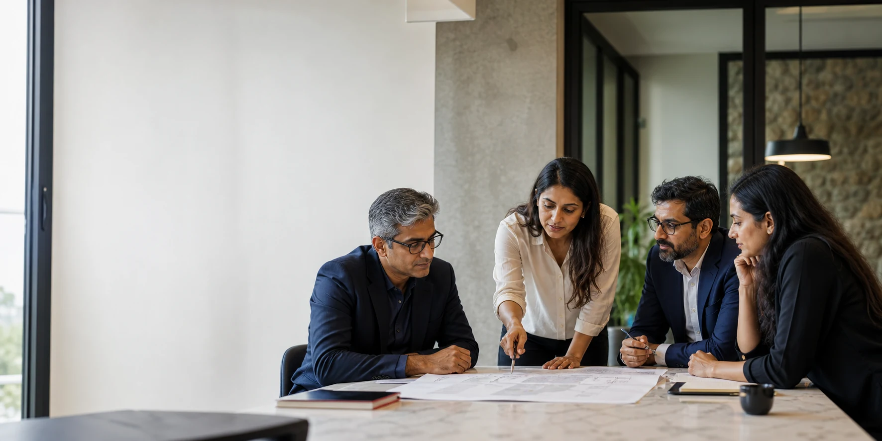Business leaders collaborating in a strategy workshop